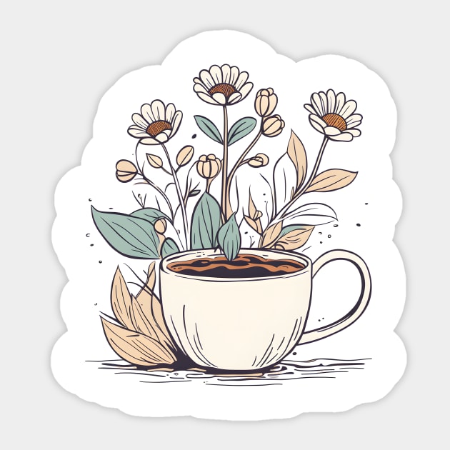 Flowers Growing From a cup Of Coffee Sticker by CAFFEIN